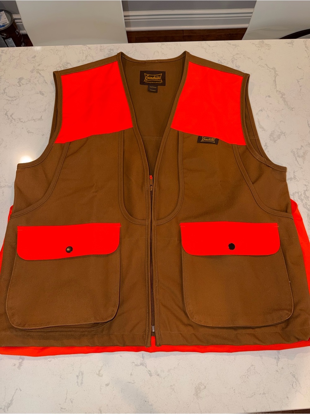 Men's Brown and Orange Hunting Vest with Zip - Woolrich